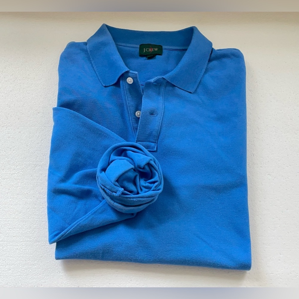 JCREW LONG SLEEVE BRIGHT BLUE PIQUE POLO